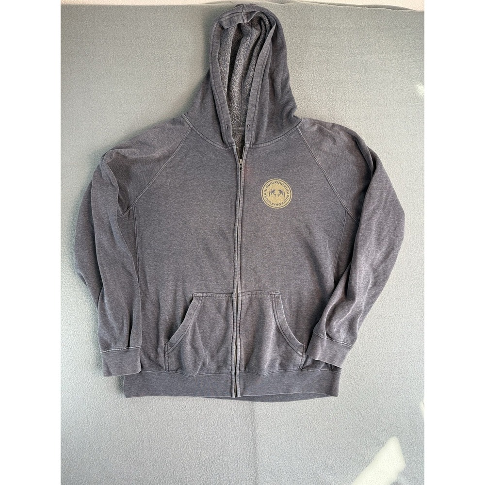 KUIU Mens Hoodie Gray Full Zip Fleece Ram Logo Graphic Hunting PRM3350 L
